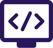 Code symbol icon in blue inside a screen.